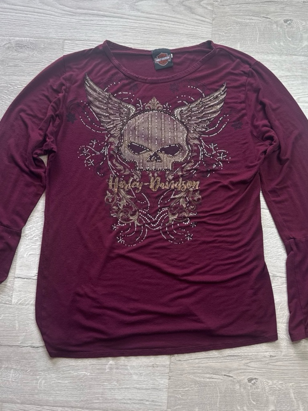 Harley-Davidson Burgundy Long Sleeve Skull Graphic Tee